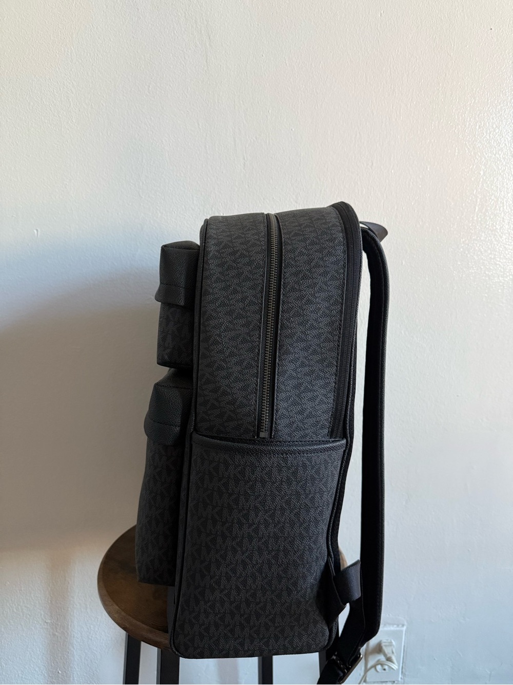Michael Kors Men's Black Charcoal MK Monogram Backpack - Picture 2 of 3